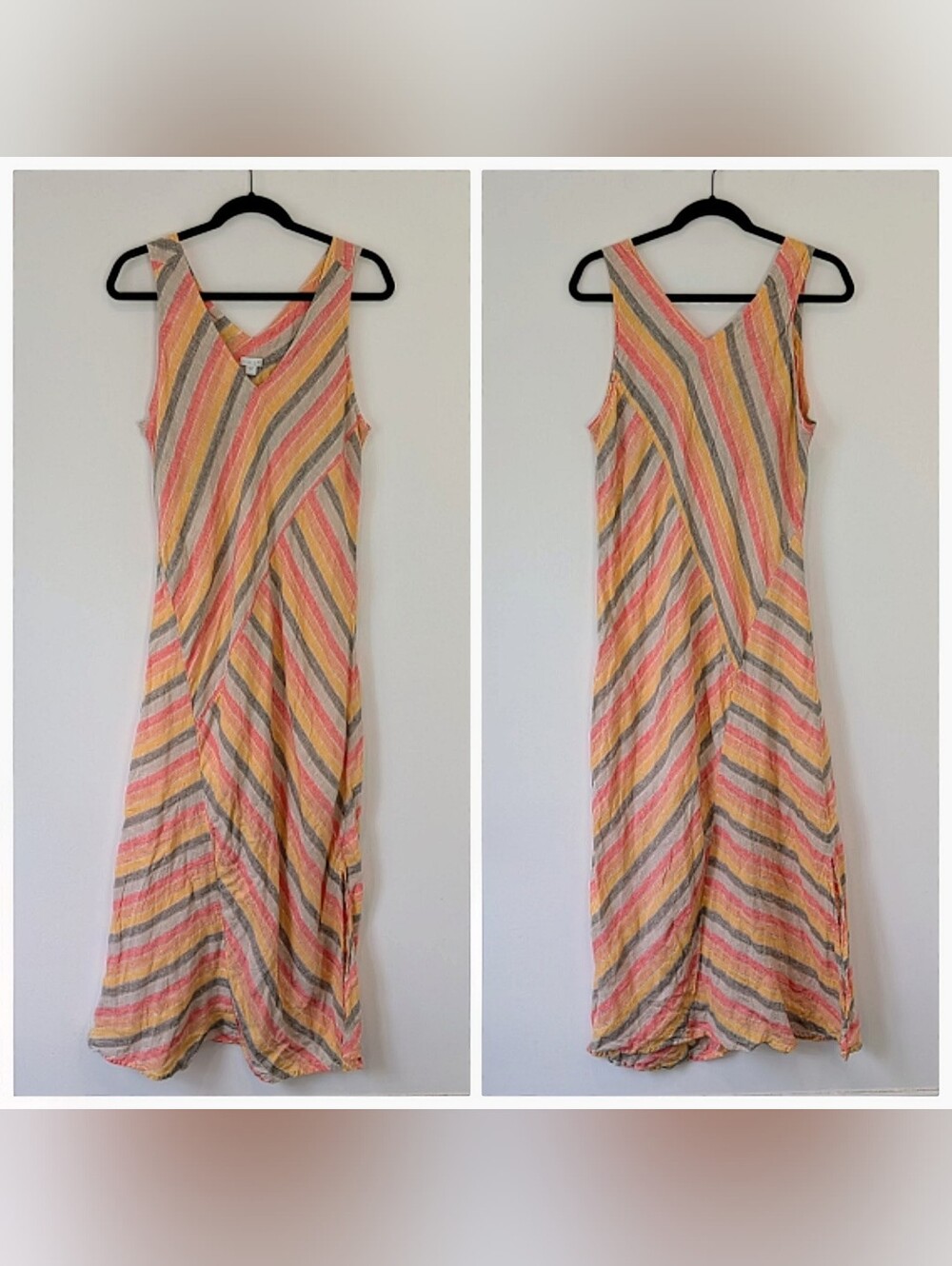 J.Jill 100% Linen Striped Maxi Dress Size L Summer Vacation Casual